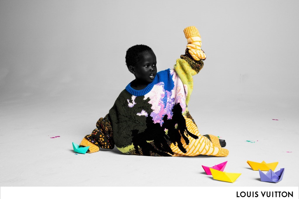 A group of kids front Virgil Abloh's debut Louis Vuitton campaign