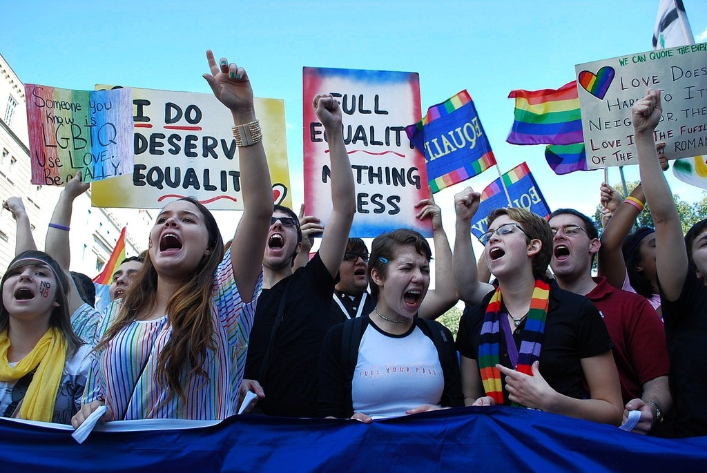 LGBT activists protesting outside White House
