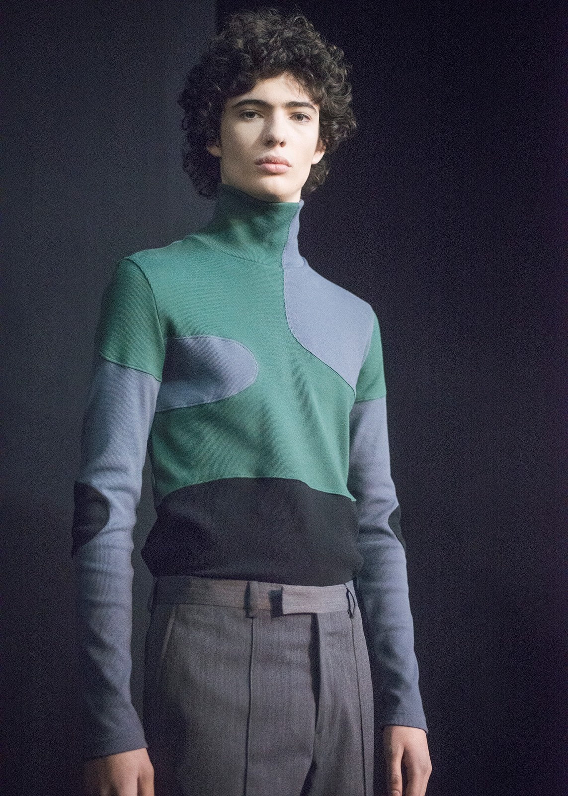 Krisvanassche AW15 Mens Green And Blue Patch Turtleneck 