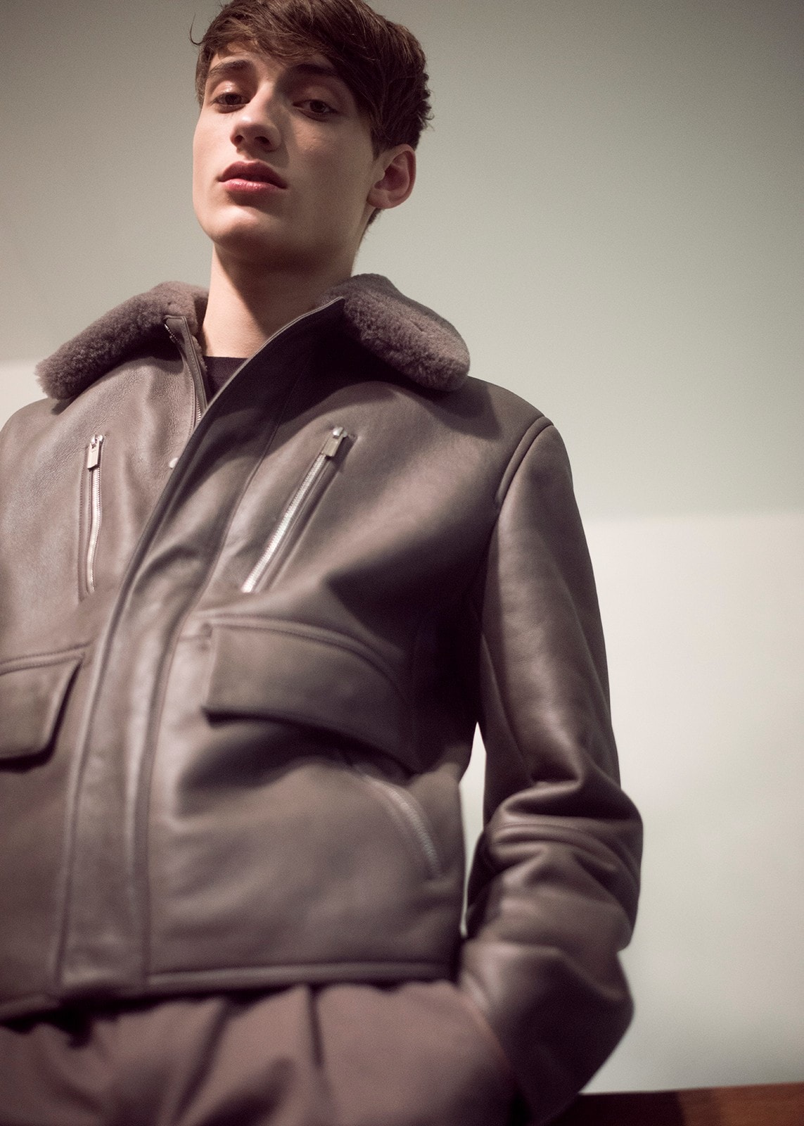 Backstage at Hermès AW15 Brown Leather Jacket Zips Fur 