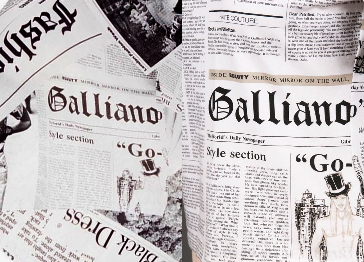 PrettyLittleThing printed 'Galliano' on a newspaper print 