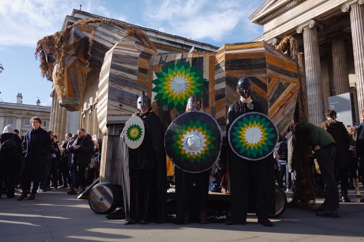 Activists with a Trojan horse protest the British Museum’s ties to BP ...