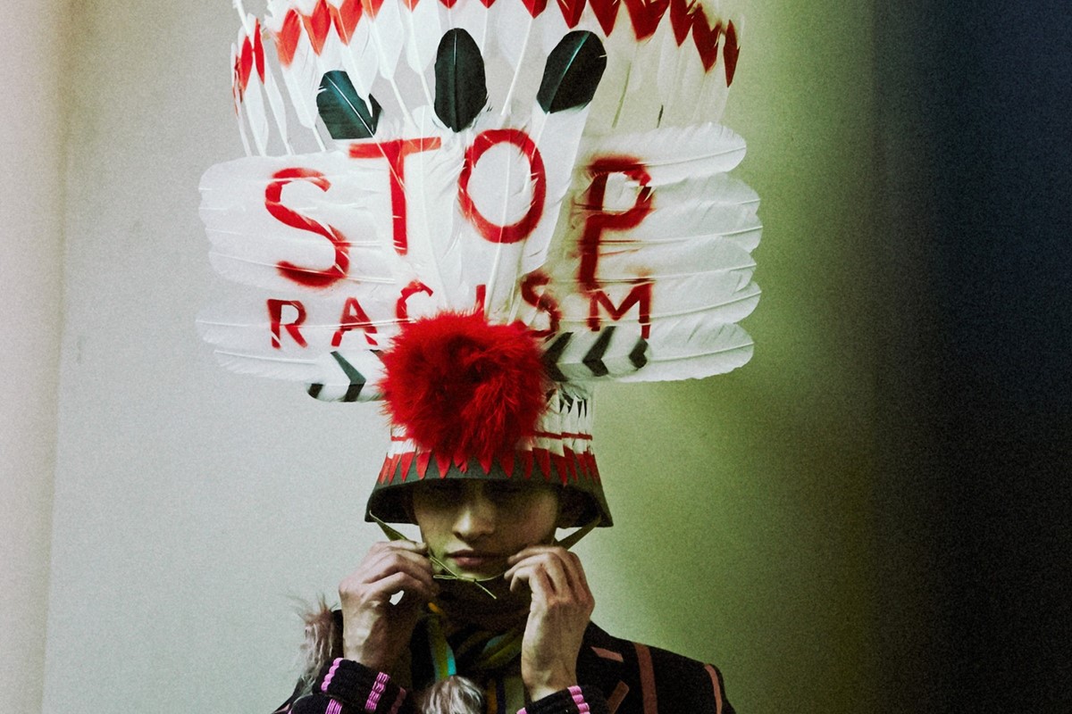 Walter Van Beirendonck Stop Racism Headdress Runway