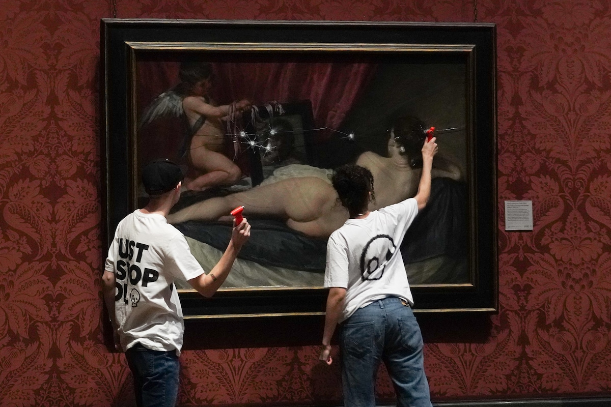 Just Stop Oil protestors smash a National Gallery painting