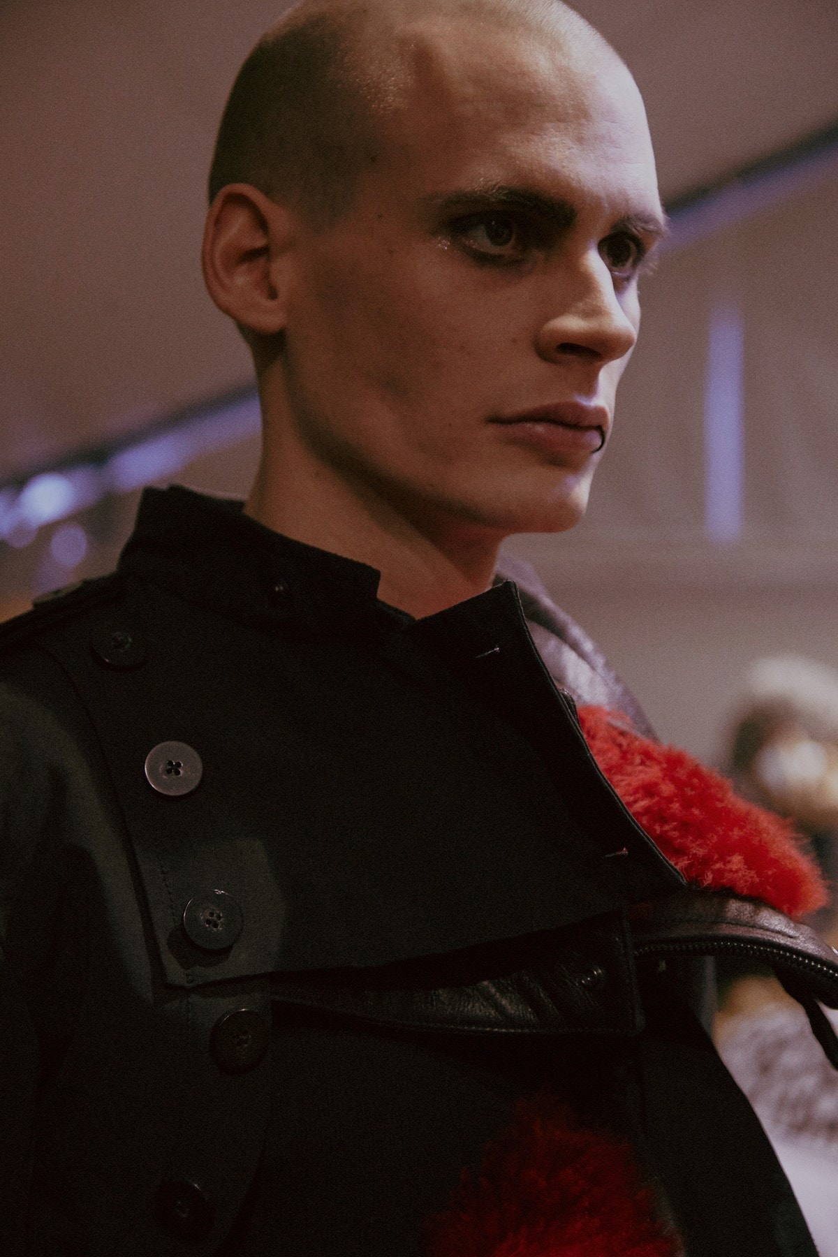 Ann Demeulemeester AW15 Black Eyeliner Piercing Buttons Red