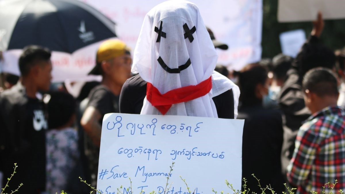 Protester in Myanmar in February