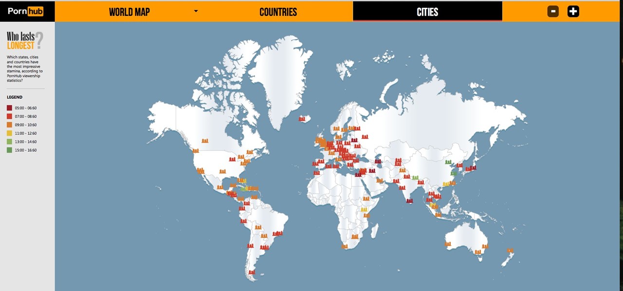 Pornhub has drawn a world map showing who comes quickest Dazed