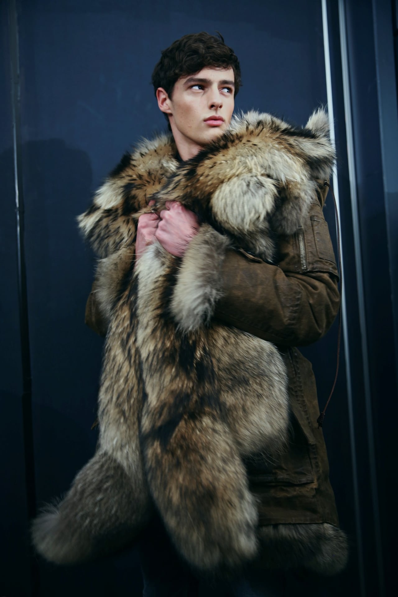 Backstage Dsquared2 menswear fur coat aw15