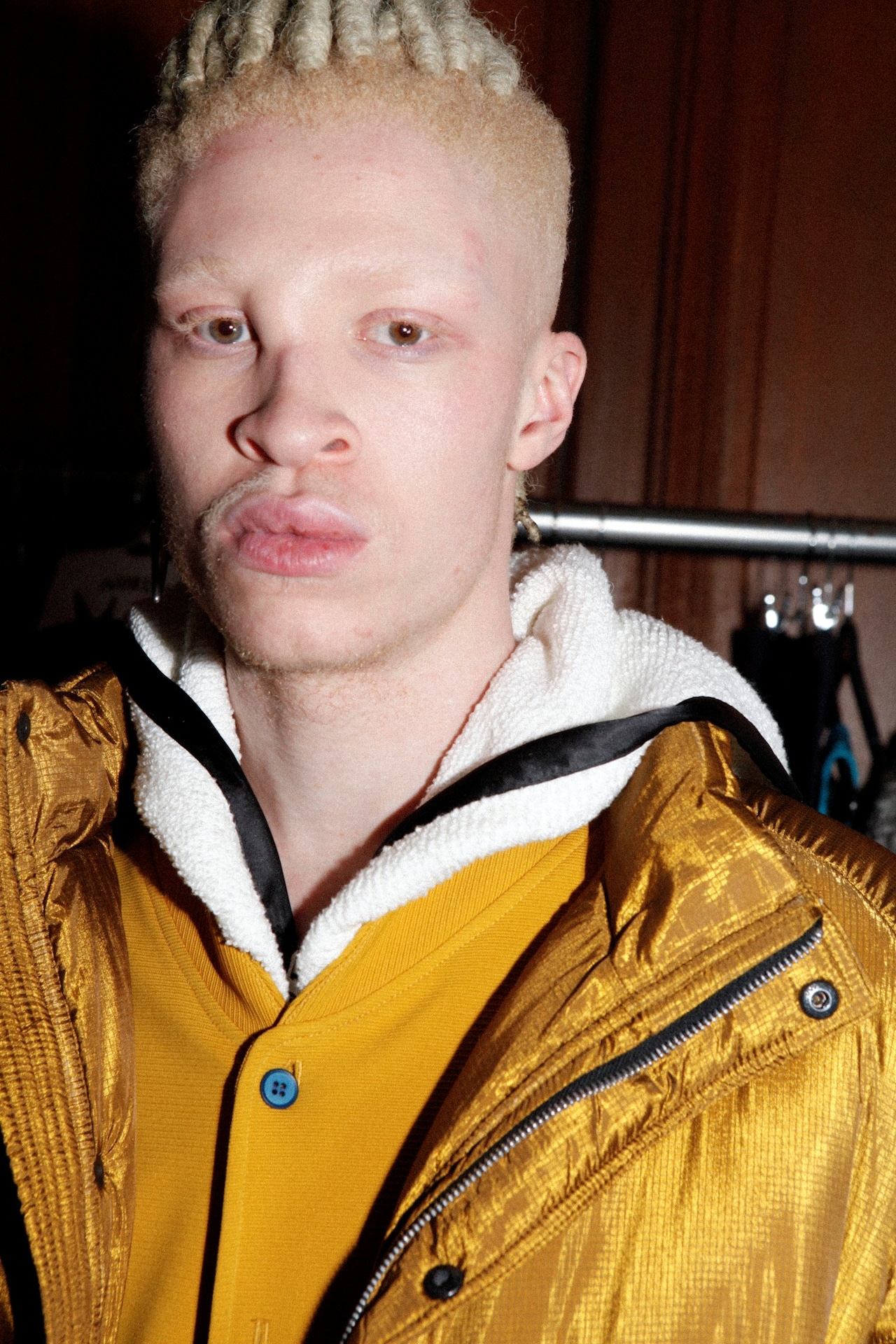 Pigalle AW15 Mens Close Up Flannel Hood Blue Buttons Gold 