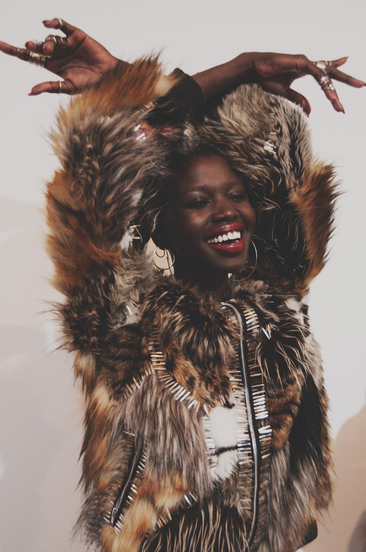 Ashish AW15 backstage Dazed womenswear faux fur smile 