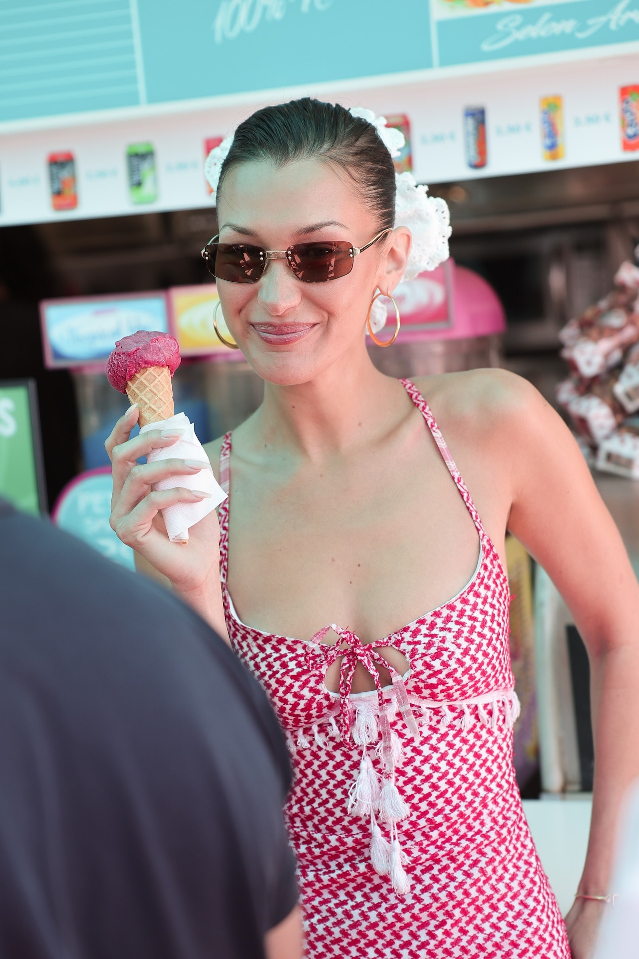 Bella Hadid Michael &amp; Hushi Keffiyeh dress Cannes Palestine