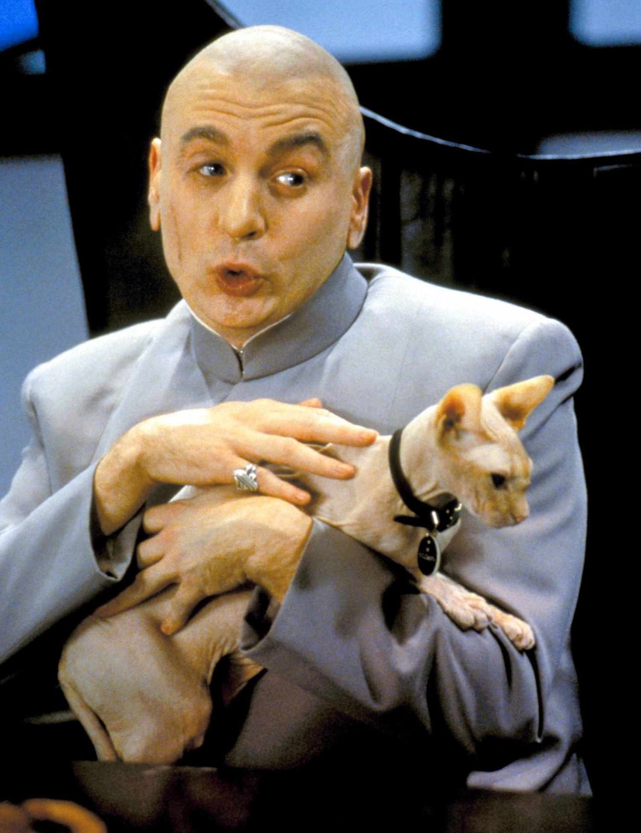 Mr Bigglesworth and Dr Evil from the Austin Powers series