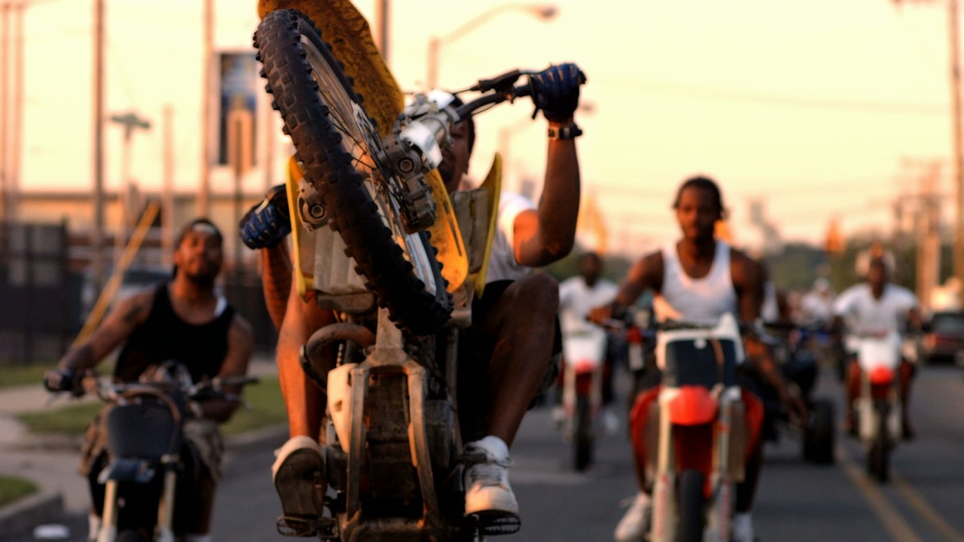Dirtbike riders in a still from 12 O'CLOCK BOYS