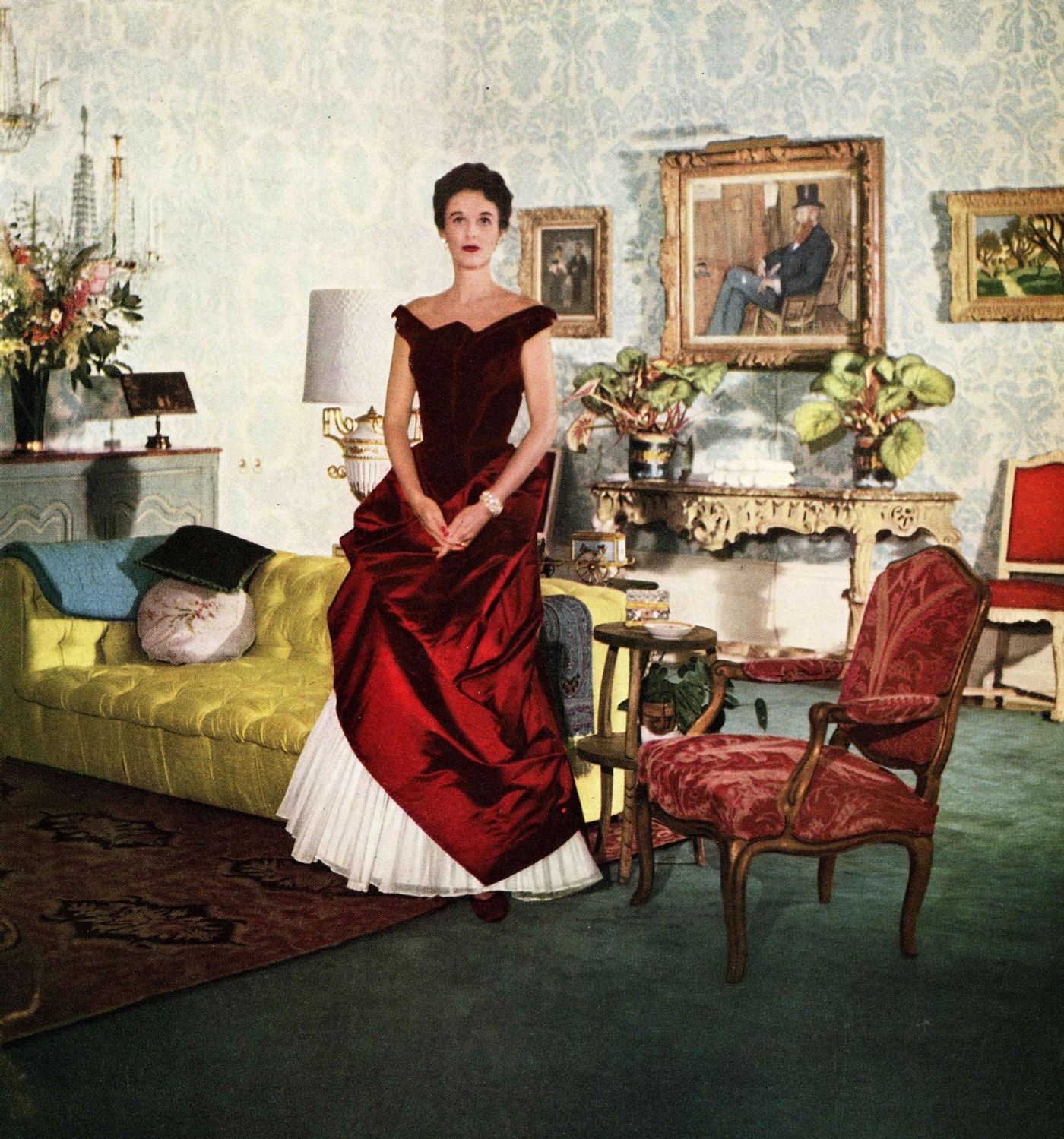 Babe Paley in a crimson James gown, 1950 Courtesy 