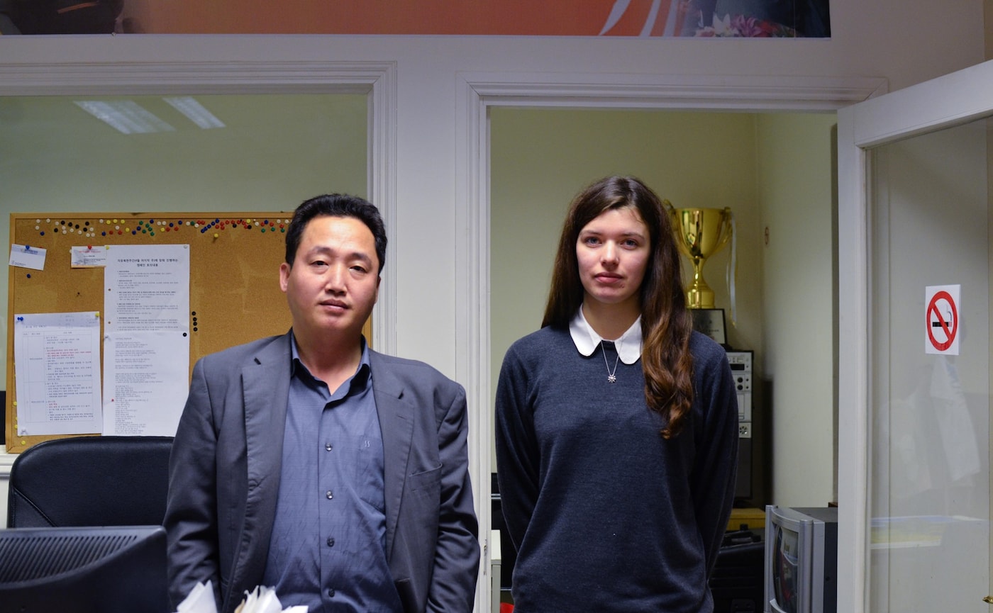 Joo Il Kim and Lucy Edwards after watching The Interview