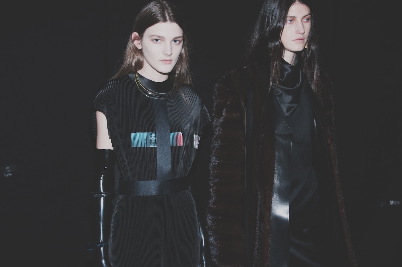 Thomas Tait AW15 backstage Dazed Womenswear harness fur