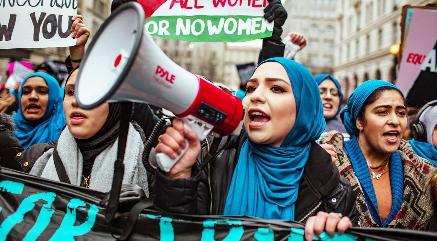ISRA CHAKER at anti-Trump march