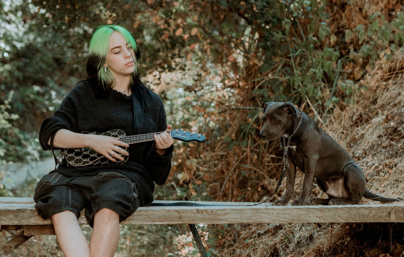 Billie Eilish models Fender ukulele