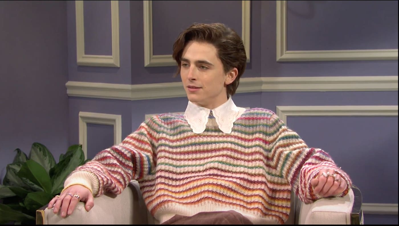 Timothée Chalamet as Harry Styles on SNL