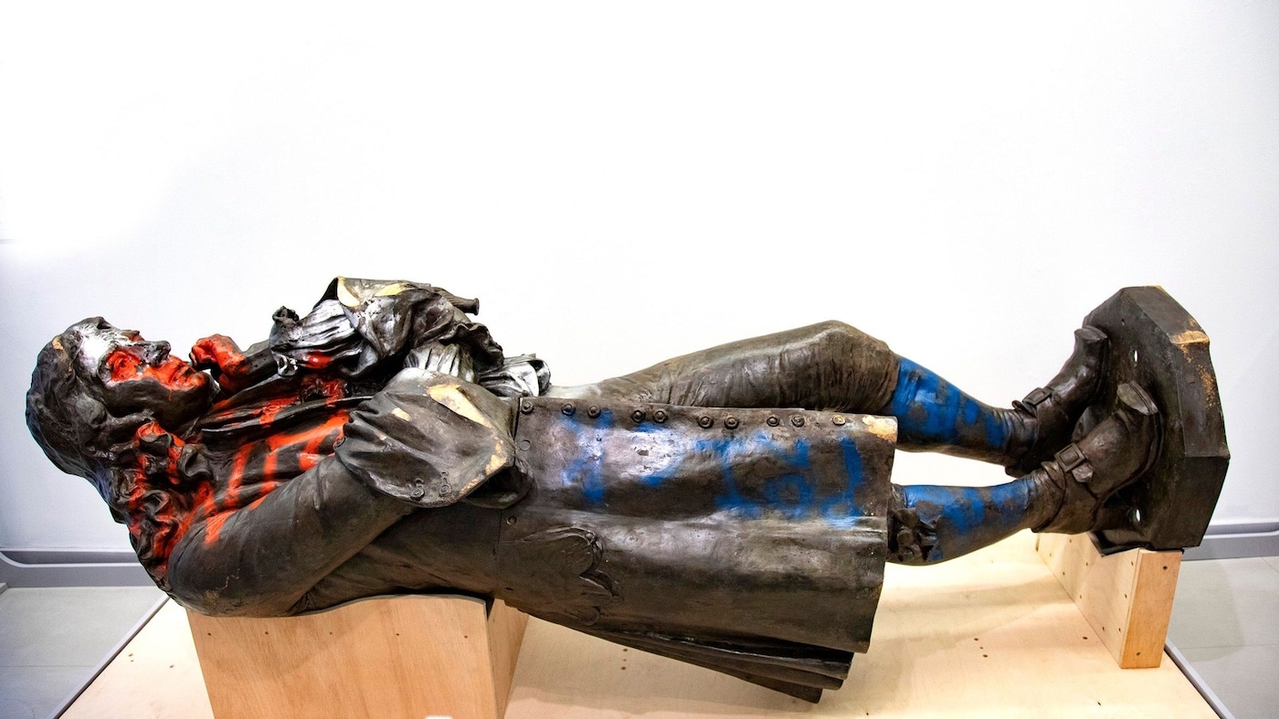 Toppled Colston statue
