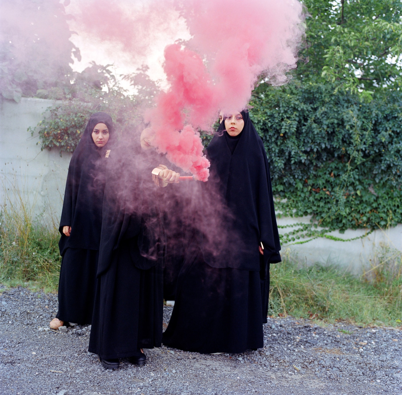 Sabiha Çimen, “Students playing with a colour smoke bomb”