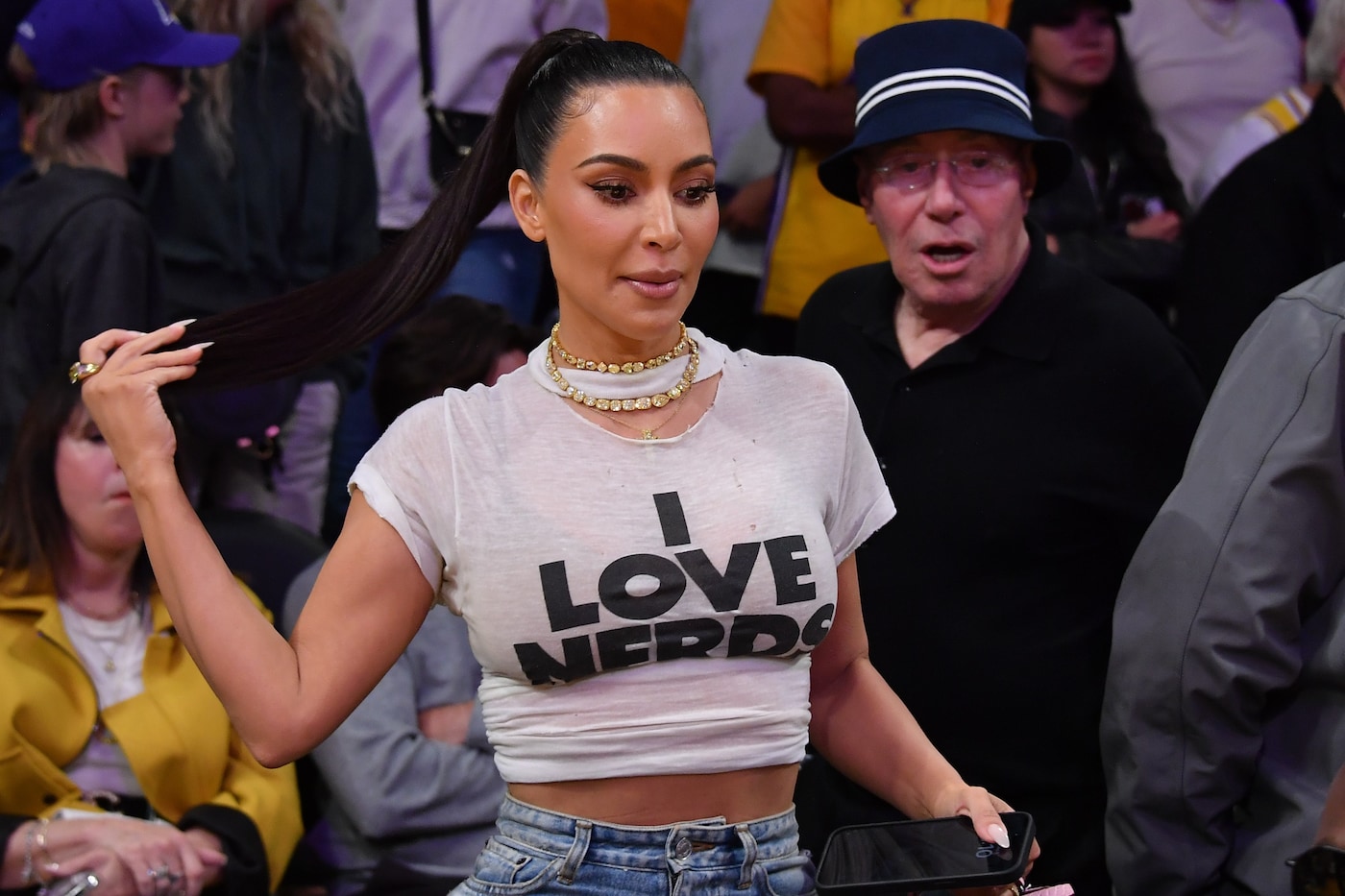 Kim Kardashian in her 'I Love Nerds' t-shirt
