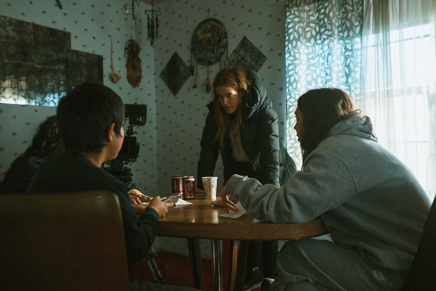 Ladainian, Riley, Gina on set