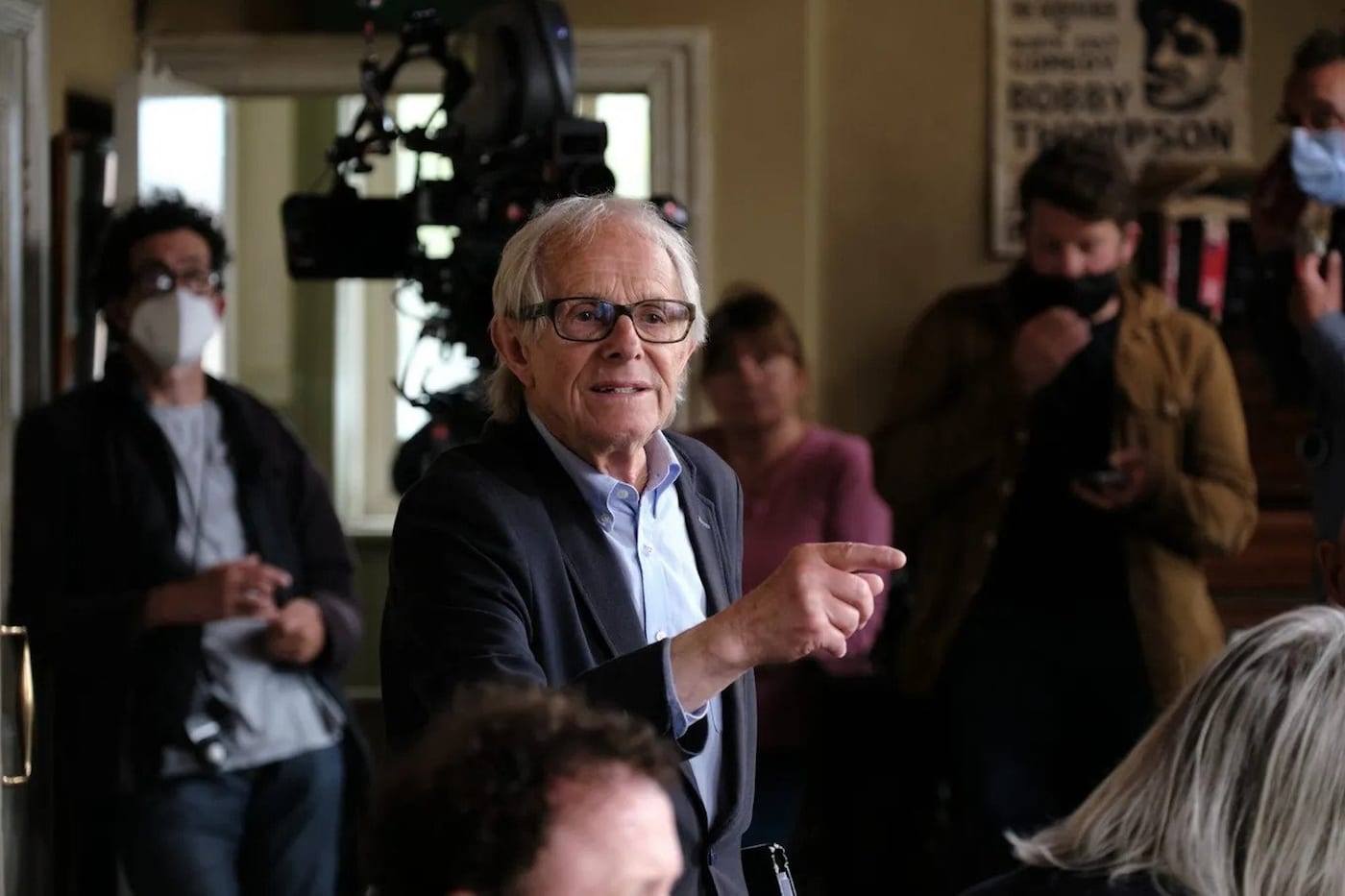 Ken Loach on the set of The Old Oak, 2023