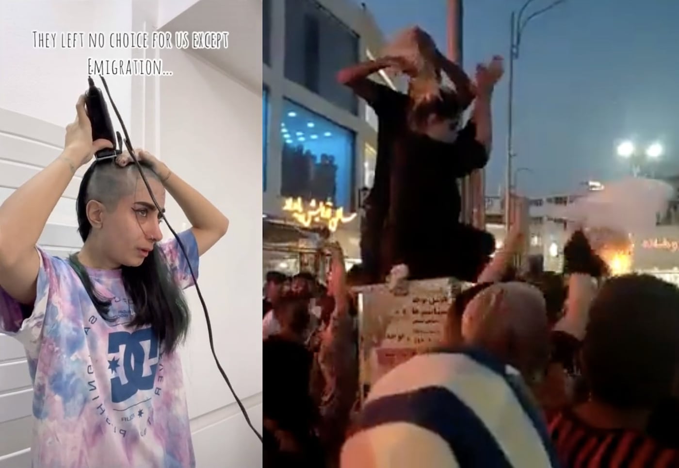Iranian women shaving heads in protest of Mahsa Amini