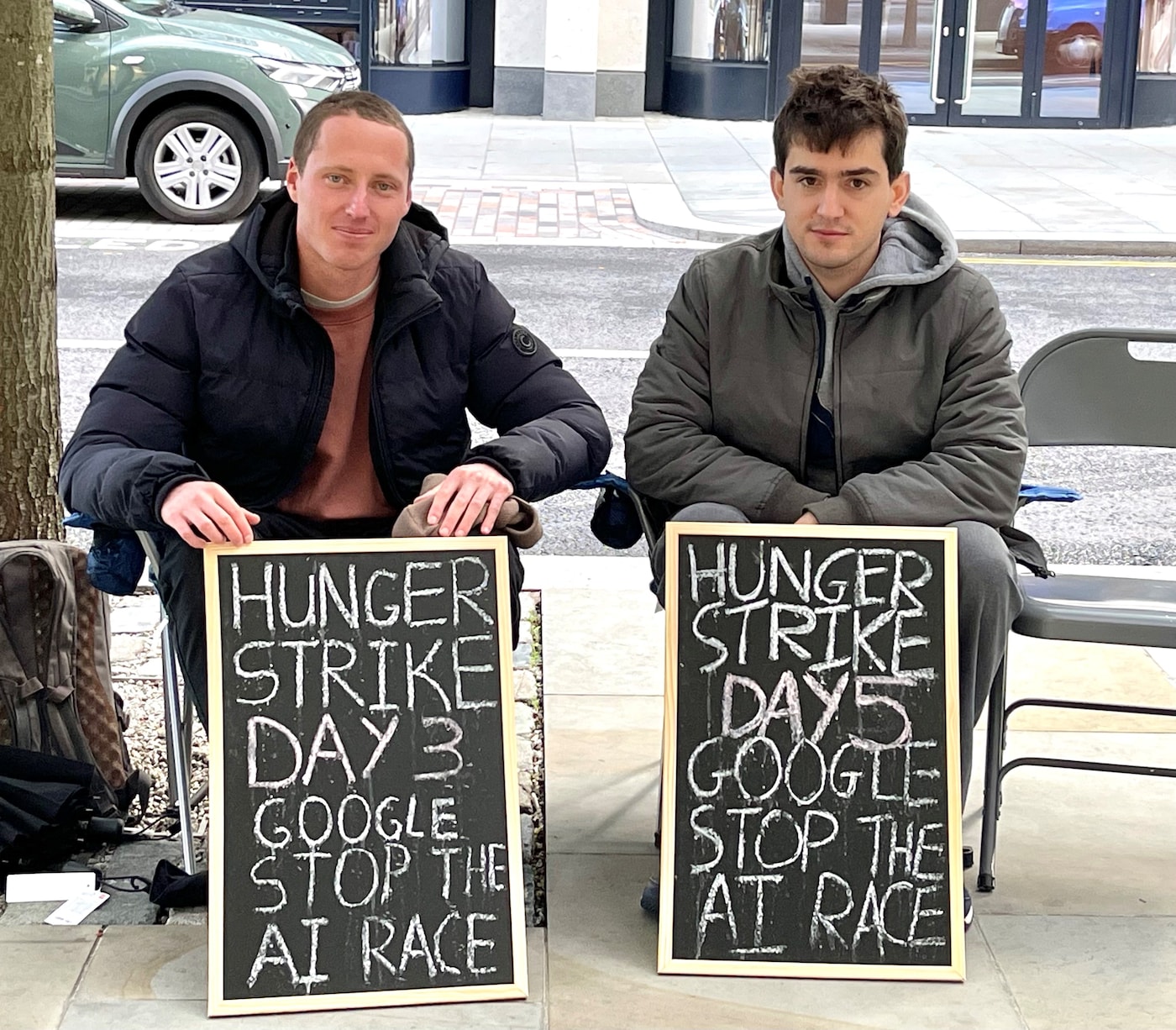 Michaël Trazzi and Denys Sheremet protest Google DeepMind