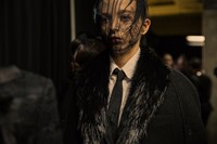 Thom Browne AW15, menswear Dazed backstage, suit, veil 12