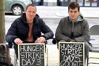 Micha&#235;l Trazzi and Denys Sheremet protest Google DeepMind