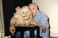 Henenlotter with Belial, the siamese twin from Basket Case 16