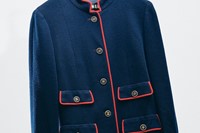 Chanel, haute couture navy skirt suit with red piping 3