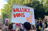 ‘Ballsack Boris’ sign at Fck Gvt Fck Boris march 1