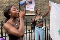 Protestors make speeches at the Fck Gvt Fck Boris march 2