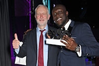 Leader of the Labour Party Jeremy Corbyn (L) and Stormzy