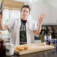 Cooking with comedian Lily Marotta in cooking show parody