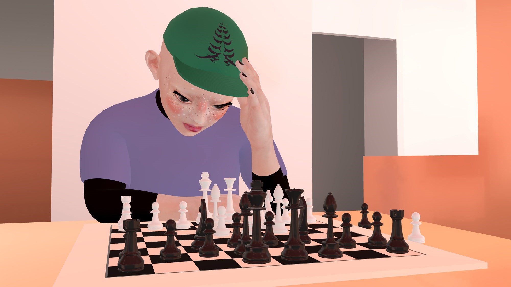 Green Eyed Cat Strategizes Next Chess Move | Sticker