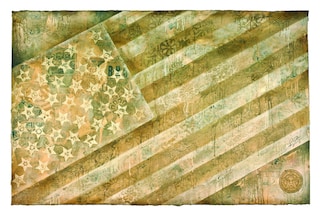 Shepard Fairey Flag White 2011 Silkscreen and Mixe