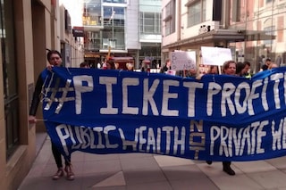 Marching through Manchester city centre