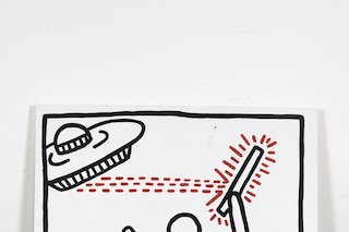 Keith Haring. “Untitled (UFO, figure and dolphin)” (1982)