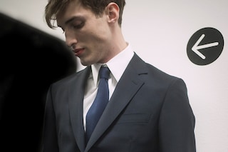Backstage at Herm&#232;s AW15 Jacket Around Waist Blue Suit Tie