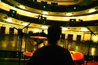  Alex sound checking the kit at Usher Hall, Edinbu