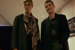 Paul Smith AW15 scarf overcoat beige pattern stripes