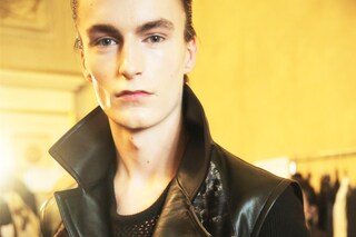 Roberto Cavalli AW15 slick leather print jacket collar 