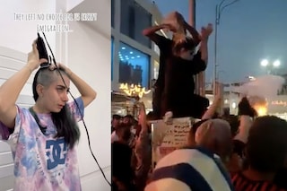 Iranian women shaving heads in protest of Mahsa Amini