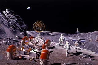 Moon colony with rover