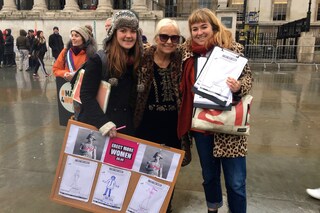 Miriam and Holly with a protestor at the Women&#39;s March