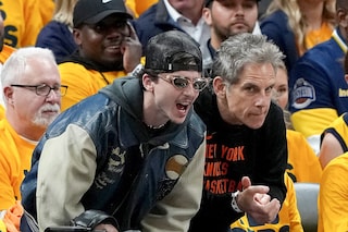 Timoth&#233;e Chalamet and Ben Stiller at the Knicks game